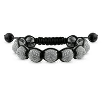 Bling Jewelry Mens Black White Gold Tone Chain Crystal Ball Link Bracelet Cord