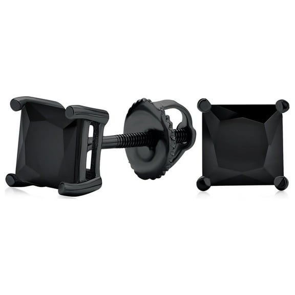 Bling Jewelry Mens Black Clear Square Princess CZ Stud Earrings Men Screw Back