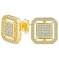 thumbnail image 1 of Bling Jewelry Mens  CZ Stud Earrings Flat Square Double Box Frame Gold Plated Silver 12MM, 1 of 4