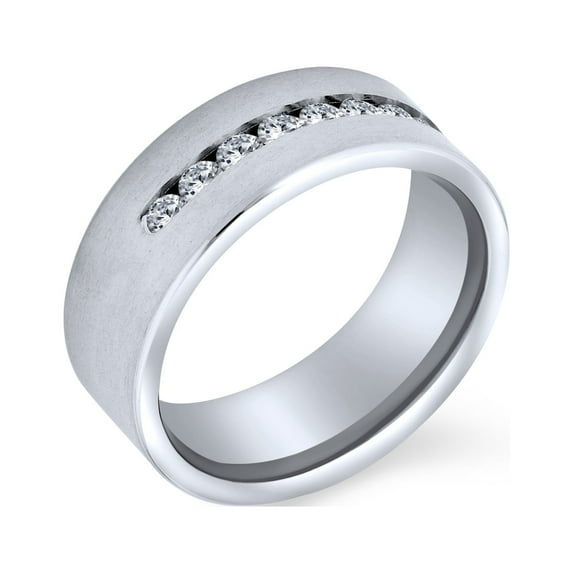 Bling Jewelry Mens Channel Set AAA CZ Mens Titanium Wide Wedding Band Ring 8MM for Men