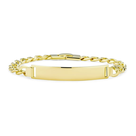 Bling Jewelry Mens Classic Men's Gold Plated ID Bracelet with Figaro or Cuban Chain 8-9 Inch