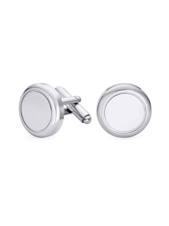 Mens Classic Monogram Style Round Circle Cufflinks Stainless Steel Back