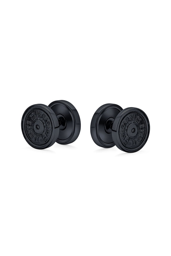 Mens Dumbbell Black Ear Plug Earrings for Men 316L Steel 16G 12MM