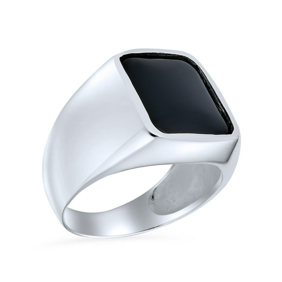 Bling Jewelry Mens Elegant Large Flat Black Onyx  Rectangle Signet Ring Sterling Silver