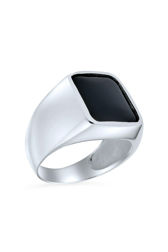 Mens Elegant Large Flat Black Onyx Rectangle Signet Ring Sterling Silver
