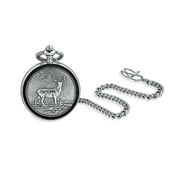 Bling Jewelry Mens Elk Deer Hunter Reindeer Pocket Watch Matte Silver Tone Plated