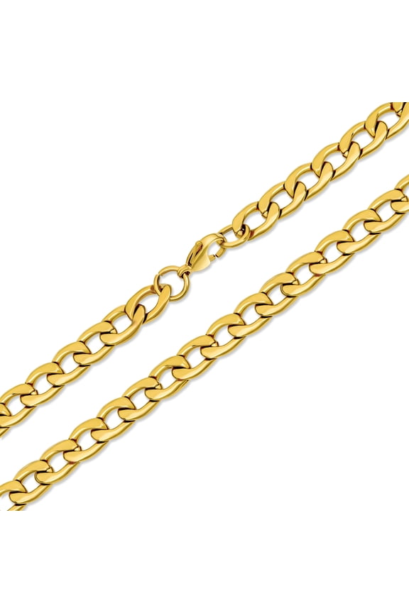 Mens Heavy Duty Biker Necklace Gold Tone Stainless Curb Chain 8MM