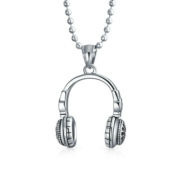Bling Jewelry Mens Hip Hop DJ Headphones Pendant Necklace for Men Silver Tone Stainless Steel