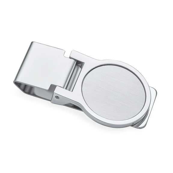 Bling Jewelry Mens Large Round Hinged Style Money Clip Card Holder for Men Silver Stainless Steel