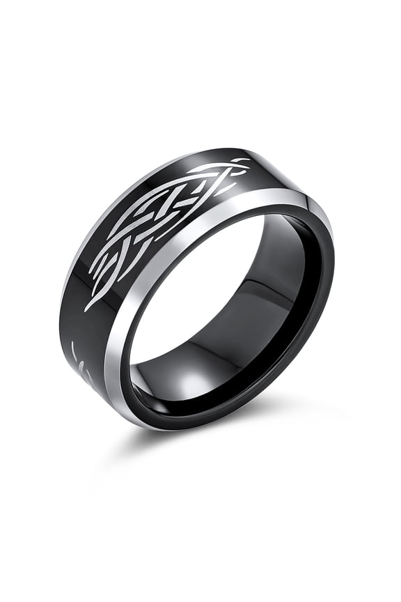 Mens Laser Etched Catholic Religious Black Christ Thorn Titanium Band Ring 8MM