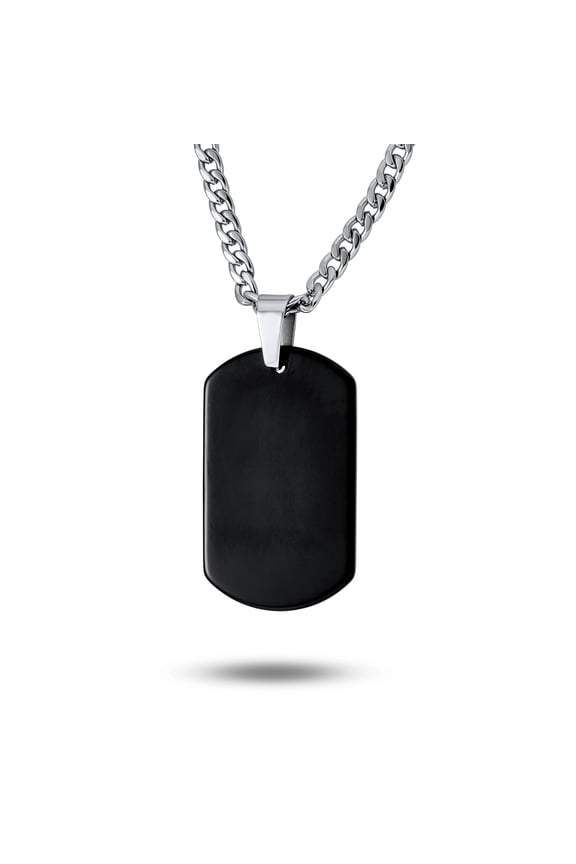 Mens Medium Black Dog Tag Pendant Necklace for Men Stainless Steel 24" Chain