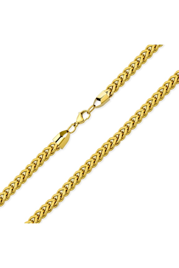 Mens Flat Square Wheat Link Foxtail Chain Necklace Gold Plated Steel 6MM 24 Inch