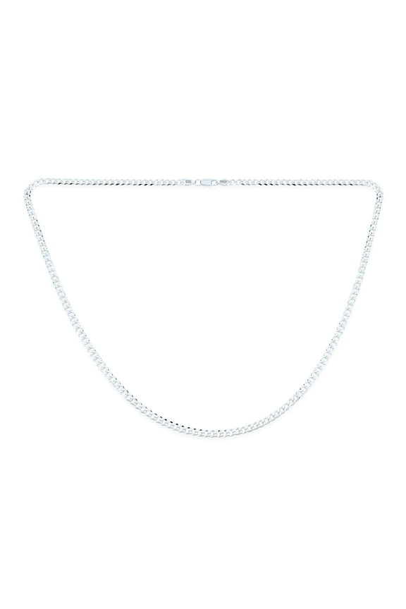 Mens Men's 4MM Diamond Cut Sterling Silver Cuban Chain Necklace