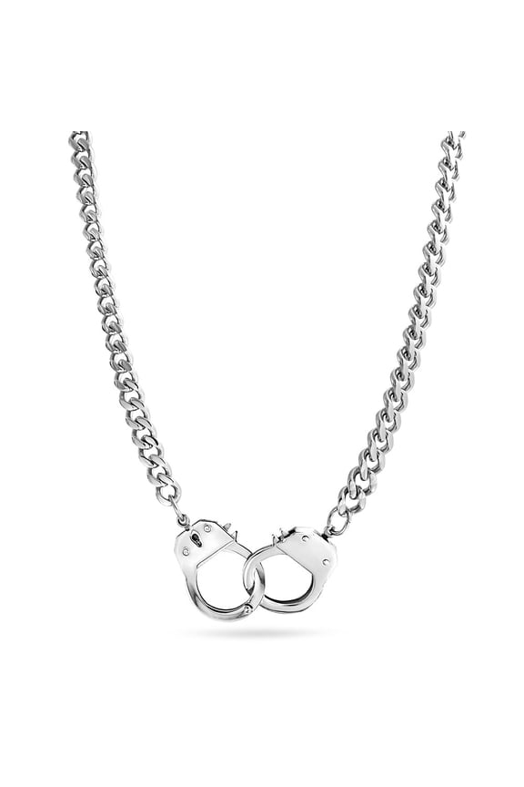 Mens Men's Biker  Rock Necklace Large Chain Handcuff in Black Gold Silver - 20"