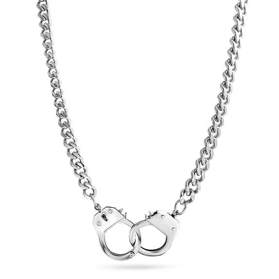 Bling Jewelry Mens Men's Biker Rock Necklace Large Chain Handcuff in Black Gold Silver - 20"