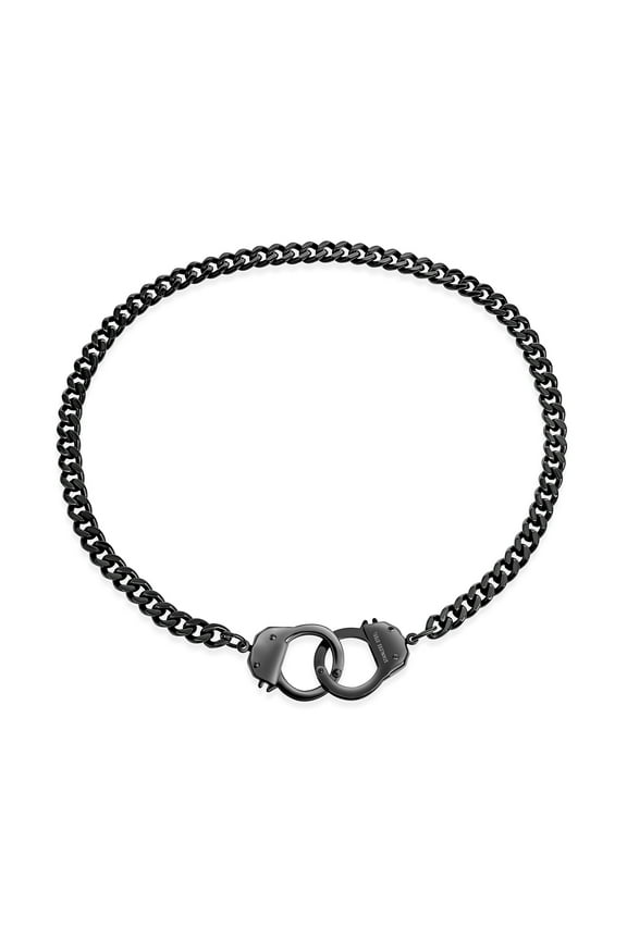 Mens Men's Biker  Rock Necklace Large Chain Handcuff in Black Gold Silver - 20"