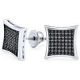 thumbnail image 1 of Bling Jewelry Mens Men's Black Square CZ Stud Earrings, Micro Pave Zirconia, Silver Screw Back, 1 of 5