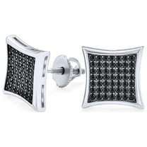 Bling Jewelry Mens Men's Black Square CZ Stud Earrings, Micro Pave Zirconia, Silver Screw Back