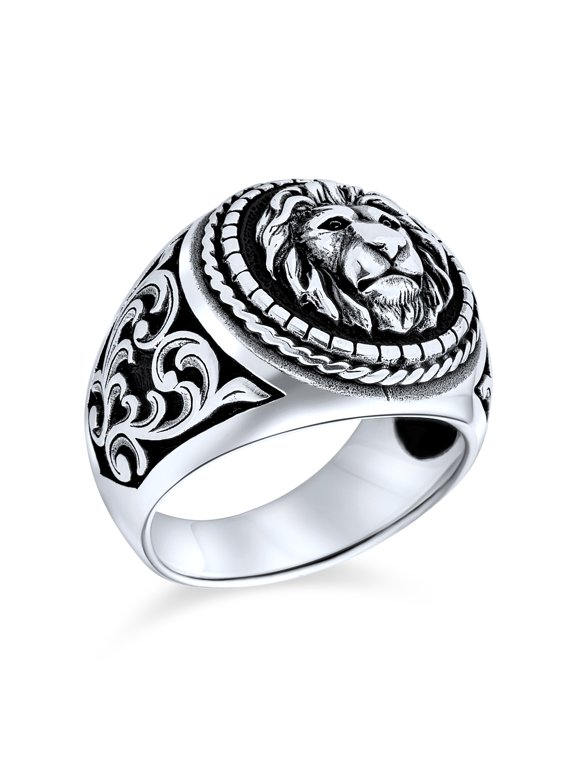 Mens Men's King of Jungle Lion Signet Statement Ring Oxidize 925 Sterling Silver