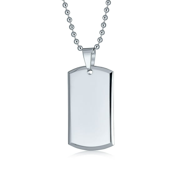 Bling Jewelry Mens Men's Military Dog Tag Pendant Necklace Silver Tone Stainless Steel 24" Chain