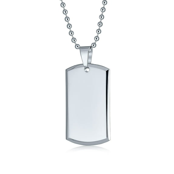 Bling Jewelry Mens Army Style Dog Tag Pendant Necklace Stainless Steel Beveled Edge & Ball Chain 24"