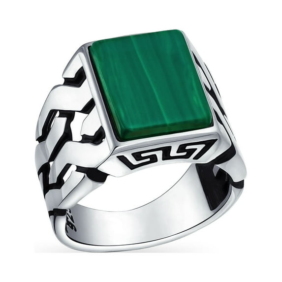 Bling Jewelry Mens Men's Silver Ring: Cuban Curb Link Chain Initial Monogram Signet Sterling Silver