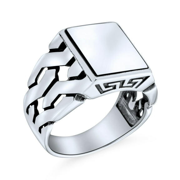 Bling Jewelry Mens Men's Silver Ring: Cuban Curb Link Chain Initial Monogram Signet Sterling Silver