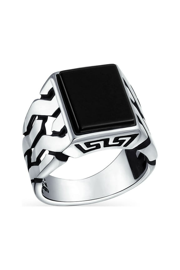 Mens Large Rectangle Gemstone Wide Chain Link Statement Signet Ring Sterling Silver