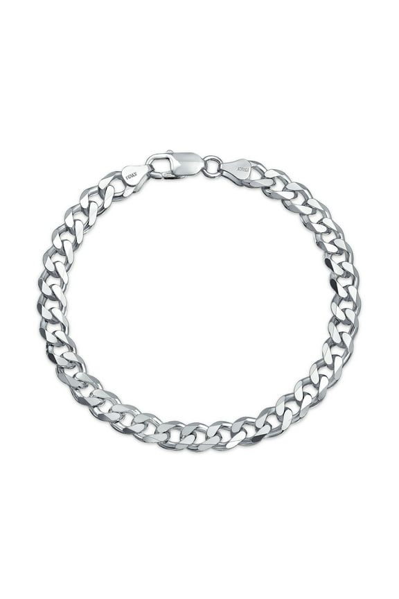 Mens Thick Chain Link Bracelet Sterling Silver 8-9 Inch Italy