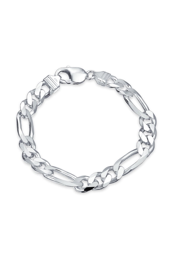 Mens Thick Heavy Sterling Silver Figaro Chain Link Bracelet 9MM