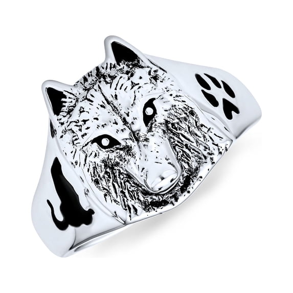 Bling Jewelry Mens Sterling Silver Wolf Ring, Viking Paw Print, Animal ...