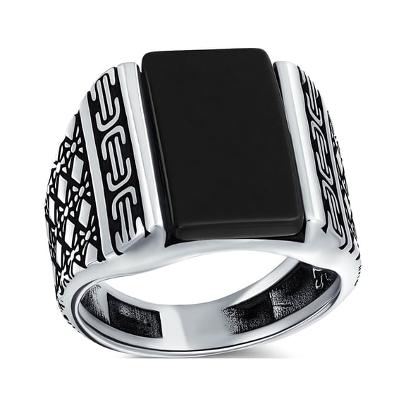Bling Jewelry Mens Mens Bali Etched Black Onyx Statement Rectangle Signet Ring Silver