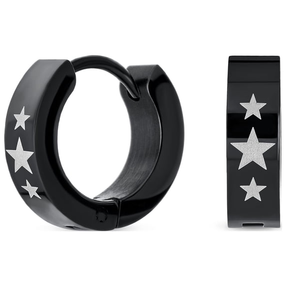 Bling Jewelry Mens Mens Earrings Black IP Stainless Steel Biker Jewelry USA Stars Hoop Huggie
