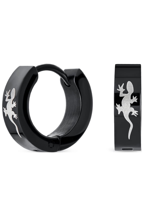 Mens Mens Earrings Black Stainless Steel Gecko Hoop Huggie for Biker Jewelry Fans