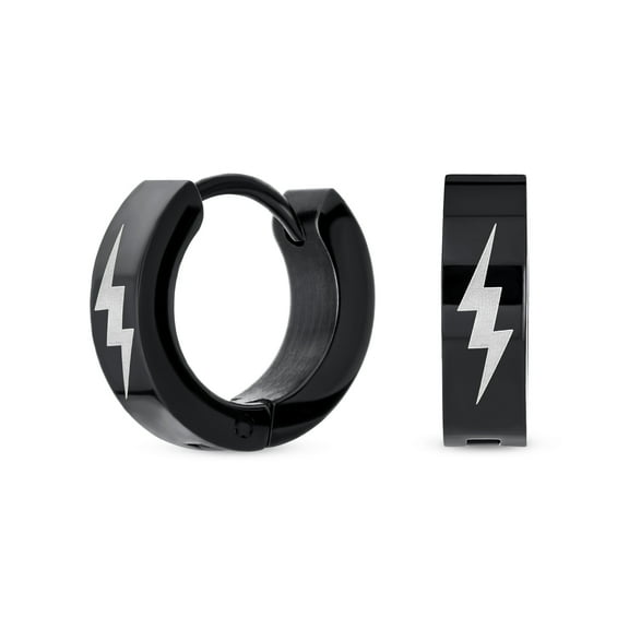 Bling Jewelry Mens Mens Earrings Black Thunder Bolt Hoop Huggie Stainless Steel Biker Jewelry