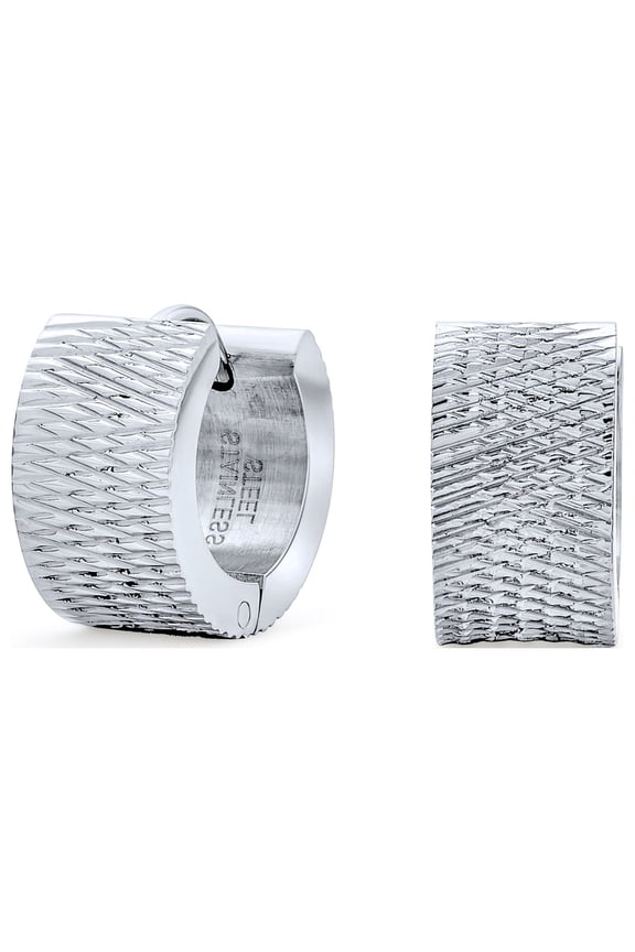 Mens  Carved Matte Hoop Huggie Earrings Stainless