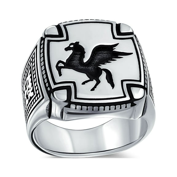 Bling Jewelry Mens Large 2 Tone Greek Mythical Flying Horse Pegasus Signet Ring Sterling Silver