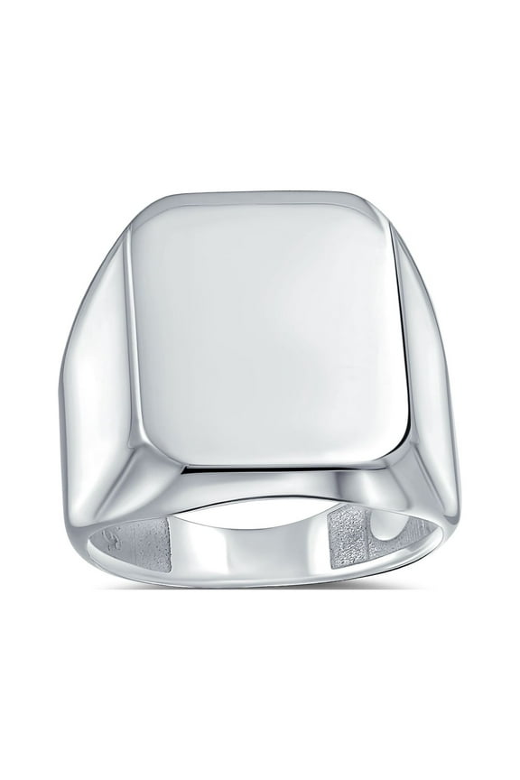Mens Large Rectangle Initial Monogram Signet Ring Polished Sterling Silver