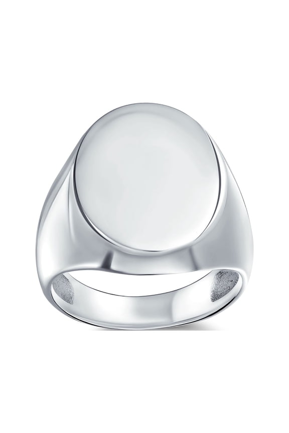 Mens Mens Silver Ring: Engravable Sterling Silver Oval Signet with Initial Monogram
