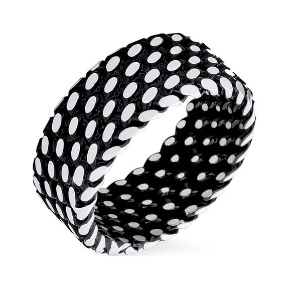 Bling Jewelry Mens Inside Out Design Two Tone Black Tire Track Ring Band Silver Handmade In Turkey