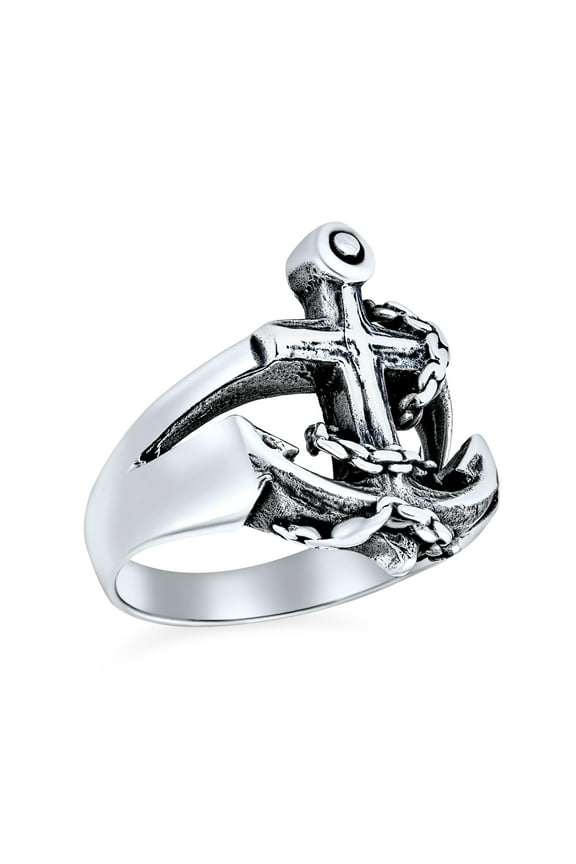 Mens Mens Silver Ring Nautical Anchor Band Oxidized .925 Sterling Made in Turkey