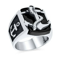 Bling Jewelry Mens Mens Silver Ring Nautical Black Onyx Gemstone Anchor Signet .925 Sterling Silver