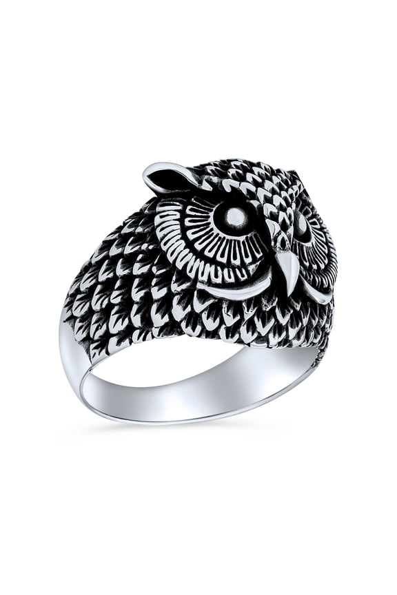 Mens Mens Silver Ring Oxidized Sterling Silver Night Owl Band Men