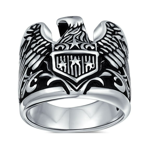 Bling Jewelry Mens Patriotic USA Flying Bird Symbol Bald Eagle Signet Ring Sterling Silver