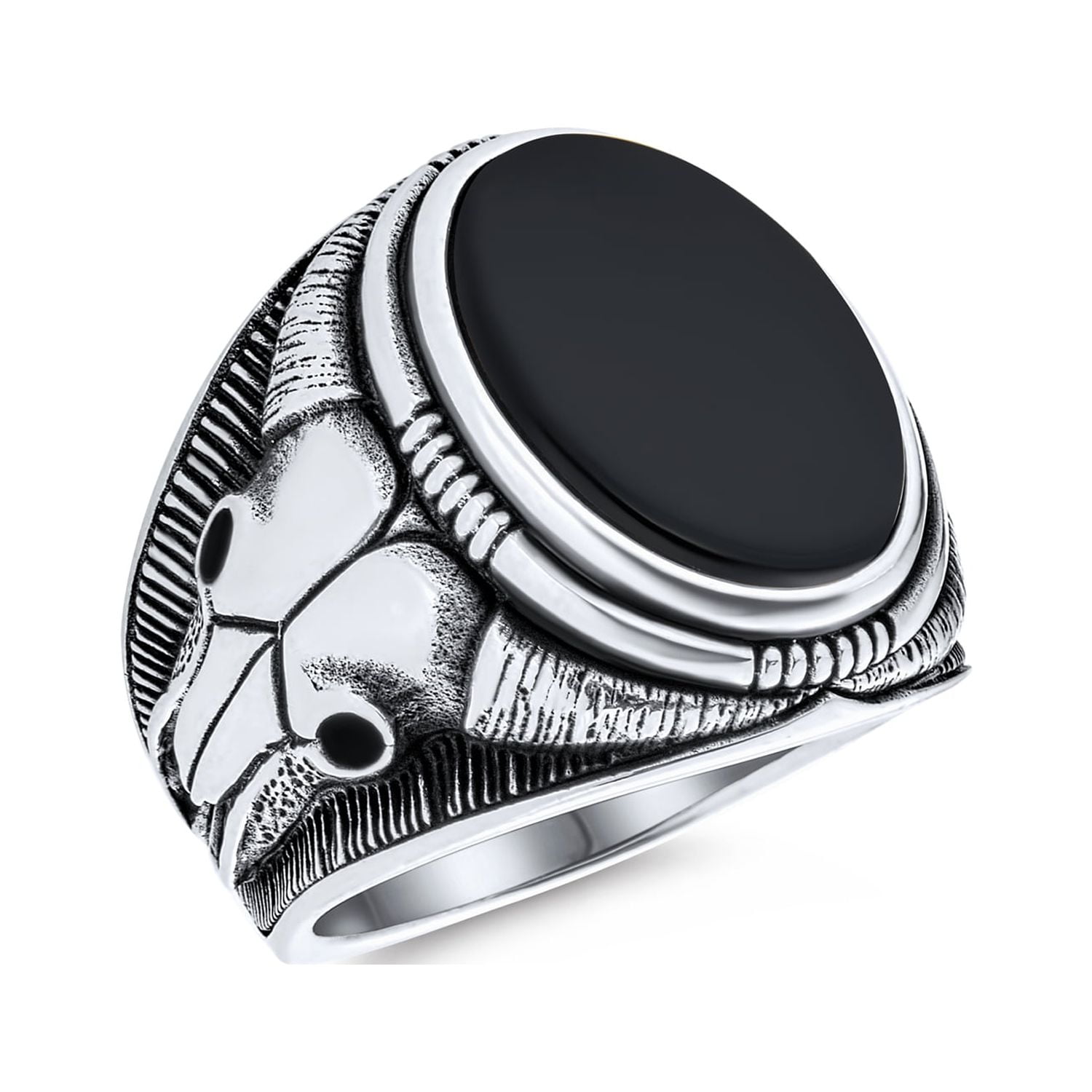 Bling Jewelry Mens Mens Silver Ring Signet Black Onyx Gemstone - Main Image