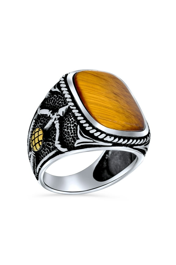 Mens Large Brown Tiger Eye Archer Bow Arrow Ring Sterling Silver Handmade In Turkey