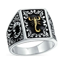 Bling Jewelry Mens Large Zodiac Scorpion Signet Statement Ring Two Tone Brass Patina Silver