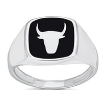 Bling Jewelry Mens Mens Silver Ring with Black Onyx Gemstone and Longhorn Skull in Sterling Silver