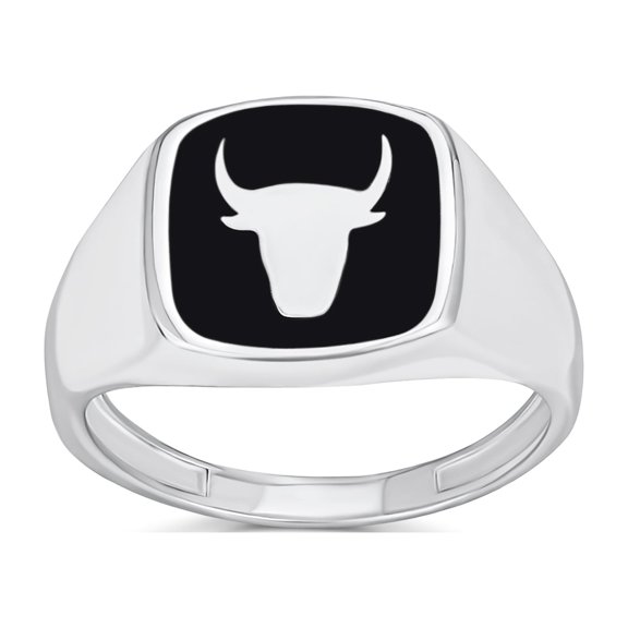 Bling Jewelry Mens Mens Silver Ring with Black Onyx Gemstone and Longhorn Skull in Sterling Silver