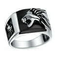 thumbnail image 1 of Bling Jewelry Mens Mens Silver Ring with Black Onyx and Tiger Eye Lion Head Handmade in Turkey, 1 of 6
